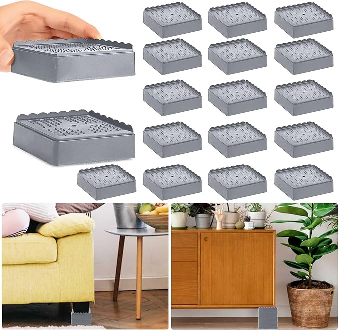 Bed Risers 1 inch, 2 inch, 3 inch, 4 inch Heavy Duty, Adjustable Furniture Riser for Table Desk Couch Sofa Chair Recliner Leg Frame Dorm, Stackable Bed Raisers Blocks (Grey 16 Pack, 1 inch)
