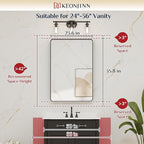 Keonjinn Black Bathroom Mirror for Vanity 24 x 36 Inch Metal Framed Wall Mirror Matte Black Rounded Rectangle Farmhouse Mirror, HD Tempered Glass, Wall-Mounted Decorative Mirrors(Horizontal/Vertical)