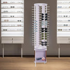 Sunglasses Display Stand, 108 Pairs Wooden 360° Rotating Sunglass Eyeglass Holder Organizer, Glasses Hanger Storage Rack for Retail Commercial Display, L14.2*H66.1in, White