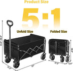 Foldable Collapsible Wagons Carts with Wheels — Folding Utility Wagon Cart Portable & Easy to Store for Groceries,Apartment Moving,Sports & Garden|Collapsible Wagon for Yard Work&Shopping,Graphite