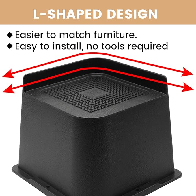 Bed Risers 2 inch, 3 inch, 4 inch, 6 inch or 8 inch Heavy Duty Furniture Risers, Up to 6000 Lbs L Shaped Design Bed Lifts Blocks for Couch Desk Sofa Table (Dark Brown 4 Pack, 4 Inch)