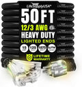 50ft Outdoor/Indoor Extension Cord 3-Outlet 12/3 Gauge Extra Heavy Duty ETL Listed, 3 Prong SJTW, Waterproof, Flexible Cold-Resistant Long Power Cord,15A 125V 1875W, Black by LifeSupplyUSA