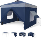 MFSTUDIO 10x10 Pop Up Canopy Tent with Removable Sidewalls, Outdoor Enclosed Instant Portable Shelter with Breathable Mesh Windows, One Person Setup, Blue Stripe