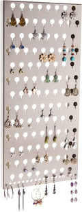 Angelynn's Wall Mounted Earring Holder Organizer Display for Small and Medium Women Post Stud Dangle Pierced Earrings, Hanging Closet Jewelry Storage Rack, Michelle Satin Nickel Silver 9" x19 3/4"