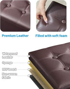 AmasSmile Storage Ottoman Folding Foot Rest Stool, Leather Footstool Bench, Short Ottoman Stool, Storage Foot Rest Store, Books (Brown, 17" D x 13" W x 13" H)