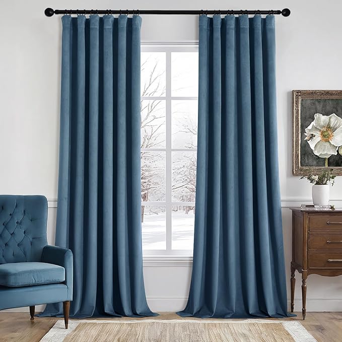 MIULEE Velvet Curtains 84 Inches Long 2 Panels Set for Bedroom, Pinch Pleat Back Tab Luxury Thermal Insulated Living Room Darkening Drapes Pleated Blackout Window Curtains with Hooks, Dark Slate