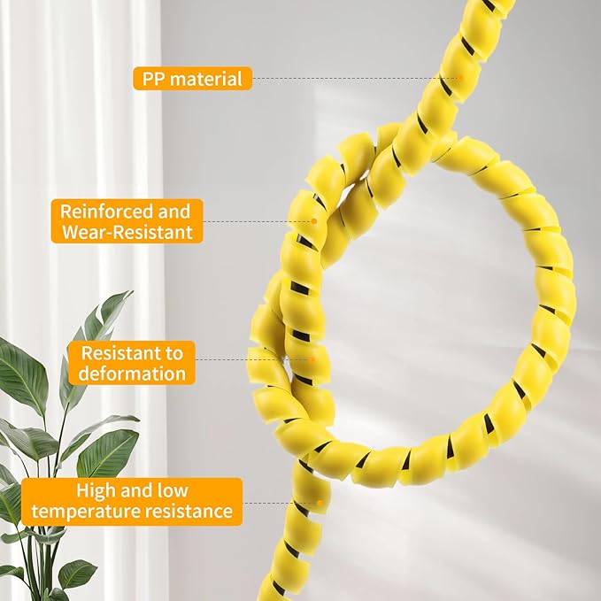 Spiral Cable Wrap, 16.4ft, 33ft Wire Protection Sleeve Cover Cable Organizer Pipe Flexible Spiral Wrap Winding Tube Prevent Cat from Chewing Cables (Yellow, 10mm (3/8")-16.4ft)