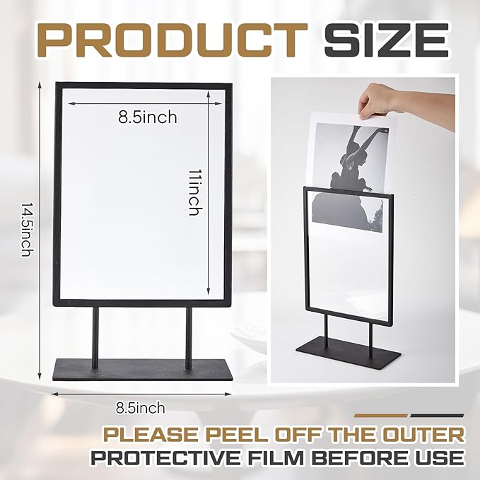 Zhengmy Tabletop Sign Holder with Flat Base Double Sided Countertop Sign Holder Desktop Display Stand Metal Poster Display Stand for Office Store Restaurant Hotels, Black(11" X 8.5",Vertical,1 Pcs)