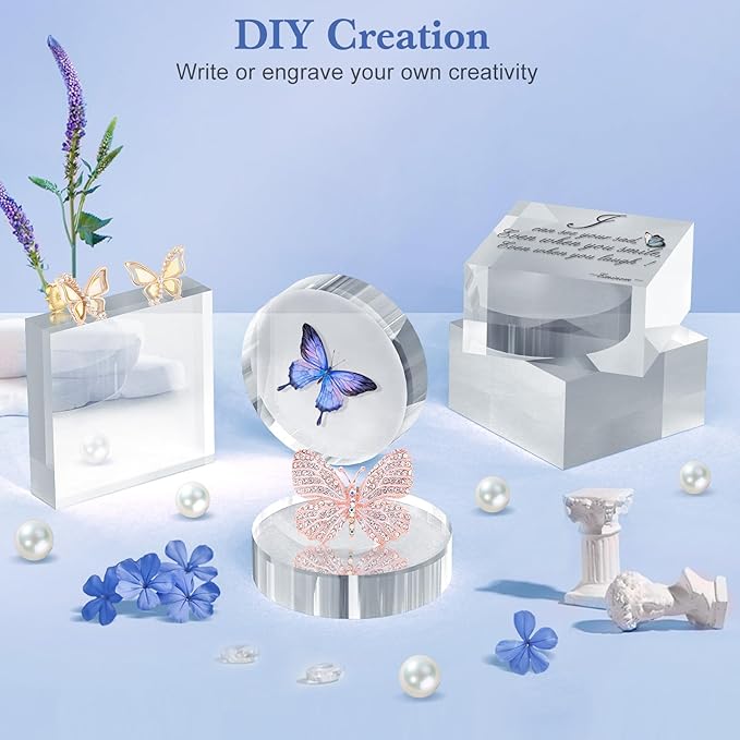 Acrylic Blocks 3 X 3 X 1 Inch 16 Pcs Acrylic Base Stand for Display Clear Block Square Riser Display Stands Pedestal Polished Cube for Jewelry trophy Props Collection Ring