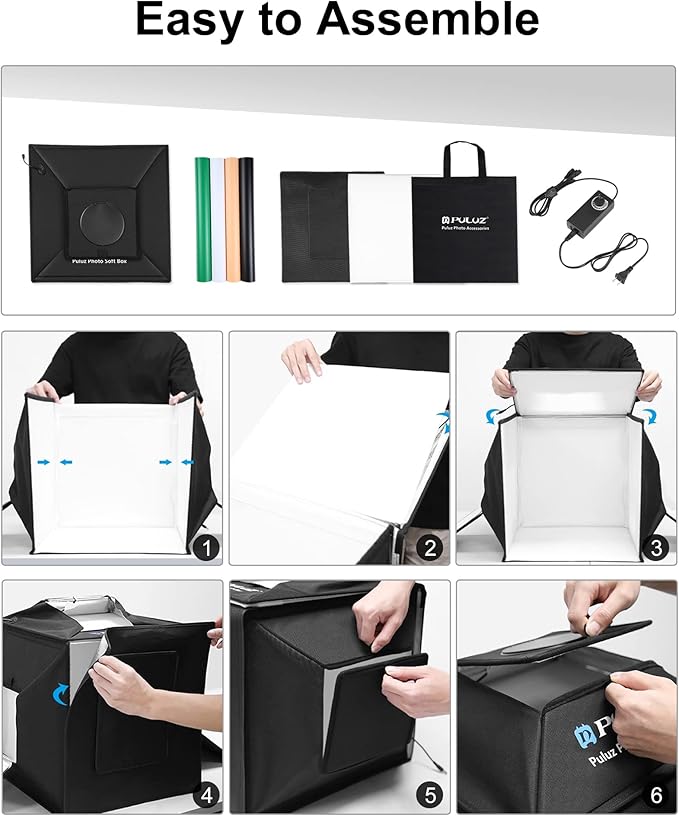 PULUZ Portable Photo Studio Light Box, 16x16 inch Professional Dimmable Shooting Tent Kit Soft Box with 480pcs LEDs Lights 4 Backdrops for Jewelry and Small Product Photography Props Upgrade 16 inch