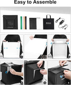 PULUZ Portable Photo Studio Light Box, 16x16 inch Professional Dimmable Shooting Tent Kit Soft Box with 480pcs LEDs Lights 4 Backdrops for Jewelry and Small Product Photography Props Upgrade 16 inch