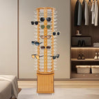 Sunglasses Display Stand, 108 Pairs Wooden 360° Rotating Sunglass Eyeglass Holder Organizer, Glasses Hanger Storage Rack for Retail Commercial Display, L14.2*H66.1in, Brown