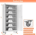 Aobabo Upgrade 71H''*34''W*18''D Metal Garage Storage Cabinet with Wheels and Pegboards, 5 Adjustable Shelves Steel Storage Cabinets for Home,Warehouse,Garage,Assembly Required,White