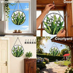 Stained Glass Window Hanging, Lily of The Valley Flower Sun Catcher Glass Panel with Metal Chain, 7.88’’ Indoor/Outdoor Art Decor for Home Garden, Birthday, Christmas