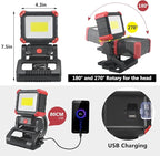 LED Rechargeable Work Light with Clamp, 2Pack 2100LM COB Magnetic Work Light with 3 Light Modes, 270° & 180° Rotation, Waterproof, Perfect for BBQ, Jobsite, Workshop, Car Repairing