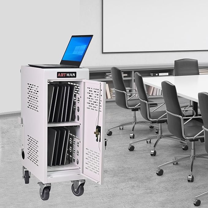 Laptop Charging Cart,16 Devices Tablet Storage Carts for pad Up to 16.3" Screen Size, Classroom Computer Mobile Charging Station for Pads, Chromebooks,Laptops, Security Storage(16 Bay-White)