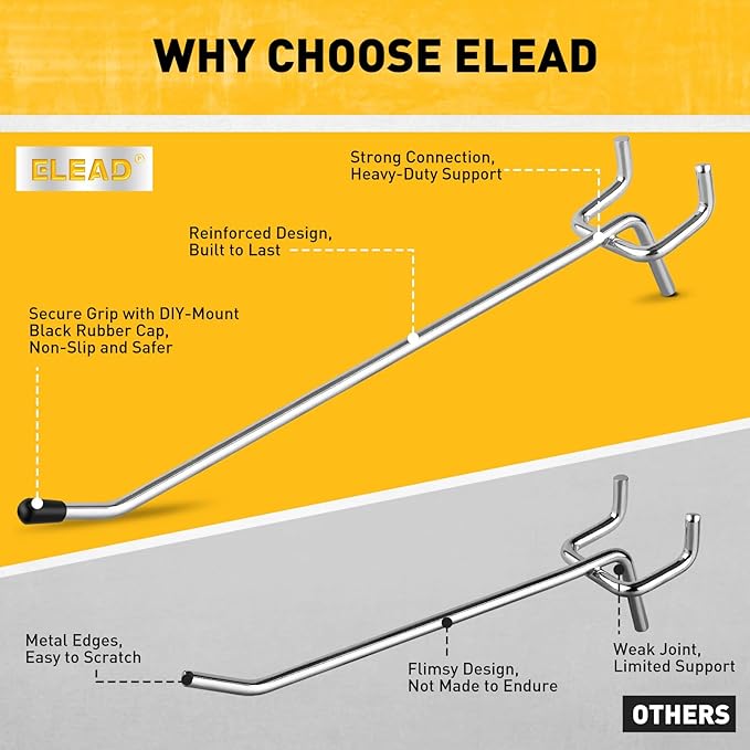 ELEAD 66-Piece 2/4/6 Inch Pegboard Hooks, Heavy Duty Peg Board Organizer Accessories, Peg Board Tool Hangers Fit for 1/4" and 1/8" Pegboard Hanging Tools Garage, Workshop, and Craft Storage