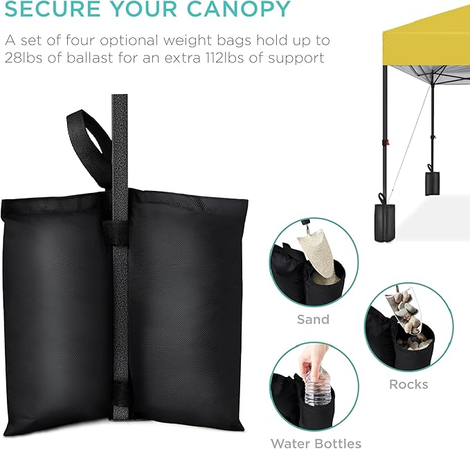 Best Choice Products 10x10ft 1-Person Setup Pop Up Canopy Tent Instant Portable Shelter w/ 1-Button Push, Case, 4 Weight Bags - Yellow