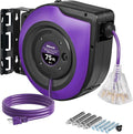 Extension Cord Reel, 75 FT Retractable Extension Cord Reel, 14AWG/3C SJTOW, Lighted Triple, 10A Circuit Breaker, Wall/Ceiling Mounted, Heavy Duty Power Cord, UL Listed, Purple P75CR06