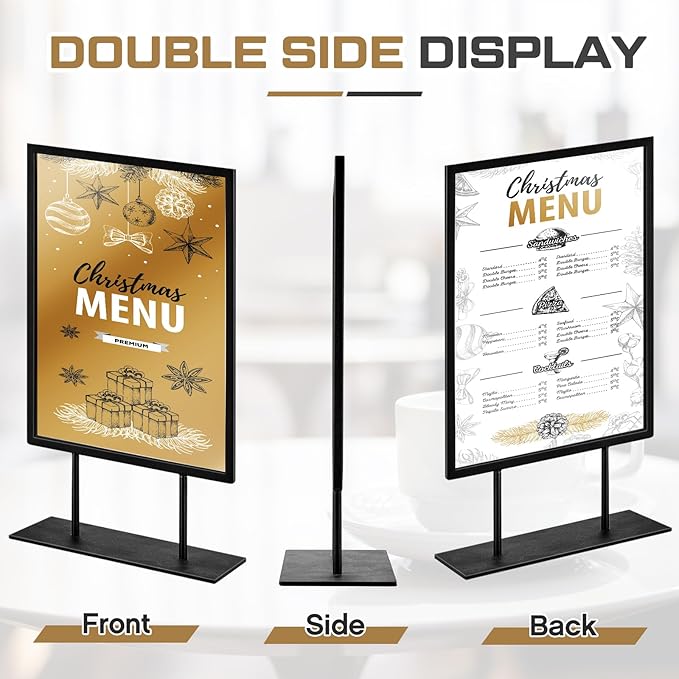 Zhengmy Tabletop Sign Holder with Flat Base Double Sided Countertop Sign Holder Desktop Display Stand Metal Poster Display Stand for Office Store Restaurant Hotels, Black (11" X 14",Vertical,1 Pcs)
