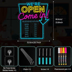 MissAudrey Open Neon Sign for Business with Cycle Timer,We're Open Come In Business Hours Neon Sign with Dimmable for Store front Window Shop Store Bar Salon Cafes Pubs Hotel Wall Decor
