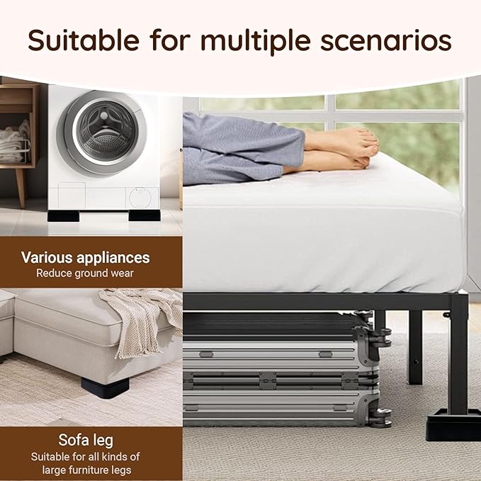 Bed Risers, Oversized Furniture Risers Fit Up to 5.5" Legs, 3 inch Raise Blocks for Bed Couch Desk Sofa Table Lifts, Furniture Legs Lifters Support up to 6000 Lbs (Black, 4 Pack Set)