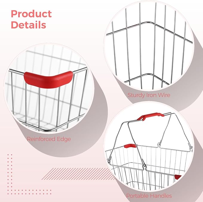 10 PCS Metal Shopping Baskets, Iron Shopping Basket with Handles, Small Market Basket, Versatile Storage, Portable Wire Shopping Baskets for Retail Stores, Grocery Stores, Flea Markets