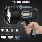 Rechargeable Spotlight, 99000 Lumens Super Bright Led Spotlights Flashlight with Cob Light, 10000ɱAh Spot Lights, Handheld Spotlight for Hunting Boating Outdoor, Long Runtime