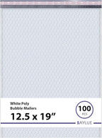 White 12.5x19.5 Inch Large Poly Bubble Mailers #6 | Padded Envelopes with Self Seal | Air Lined Cushioned Bubble Mailer | Usable Size 12.5x15 | 100 Pack Bulk | Lightweight shipping Bags | Made in USA