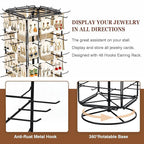 360 Rotating Earring Display Stands for Selling, 4 Tier Metal Earring Rack Holder Stand, Jewelry Display for Selling Earring Cards, Bracelets, Necklaces, KeyChains, Hair Accessories (48 Hooks)