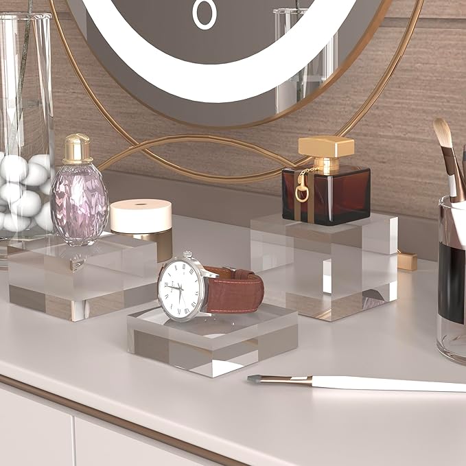Acrylic Display Stands, 3 Graduated Sizes Acrylic Block Riser for Displaying Collection, Crystal Clear Acrylic Cube Pedestals for Jewelry Glass, Gem and Collectables, 2set