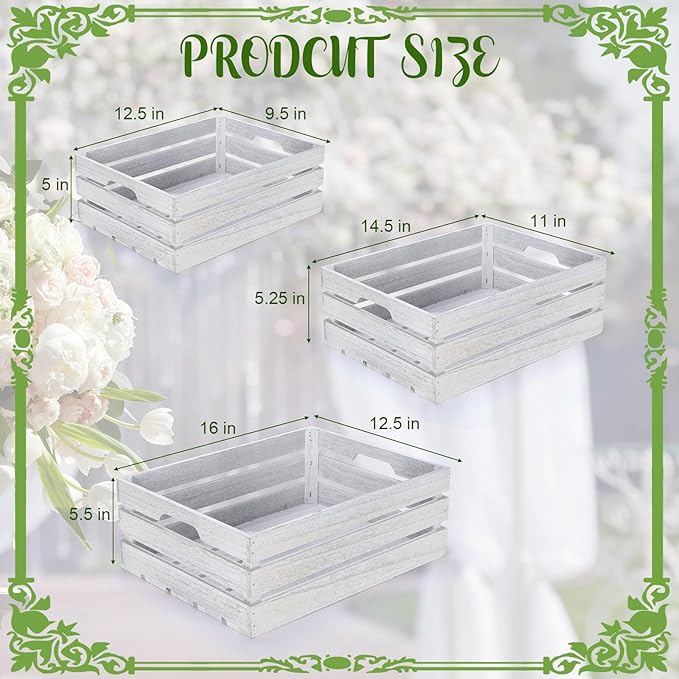 Soaoo 3 Pcs Decorative Nesting Wooden Crates for Storage Display, 3 Sizes Rustic Wood Decorative Storage Crates with Handle Farmhouse Crate Box Container(Rustic White)
