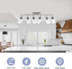 6 Light Track Lighting Kit Brushed Nickel Kitchen Track Lighting Fixtures Ceiling Mount Bathroom Vanity Wall Scones Light Fixture with Clear Glass, Rotatable Spotlight for Kitchen Shop Hallway