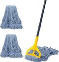 Commercial Industrial Mop with 3 Extra Large Reusable Replacement Head,59" Long Handle Heavy Duty Wet Mops,Looped-End String Cotton Mop for Floor Cleaning,House,Kitchen,Office,Garage,Tile