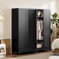 Letaya Metal Wardrobe Cabinets,71" Tall Armoire Wardrobe Closet with Fluted Doors and Shelves,Large Coat Closet Cabinet with Hanging Rod,Clothing Storage Cabinets for Home Room(Black)