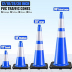 Fluorescent Orange/Green PVC Traffic Cones, Heavy Black Base Parking Lot Cone Structurally Stable Weatherproof Road Construction Safety Cones (4, Blue, 18" Medium)