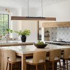 EDISLIVE 49.2 in Wood Linear LED Pendant Light Kitchen Island，Dimmable LED Island Light Adjustable Height 3000K for Dining Room - Black Walnut