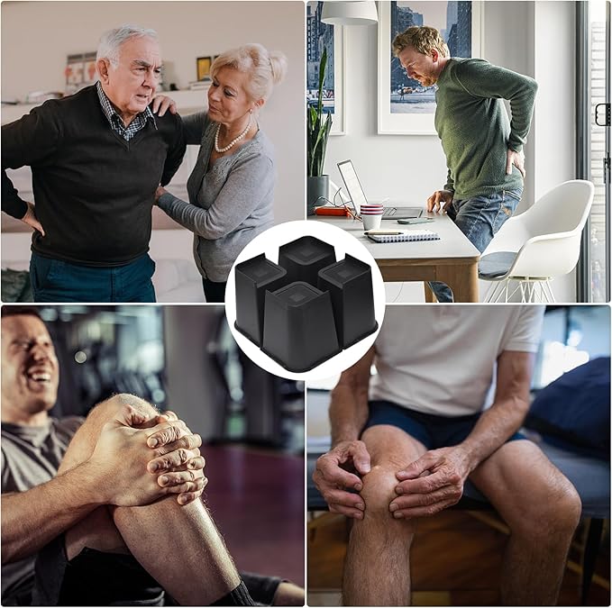 Bed Risers 2 inch, 3 inch, 4 inch, 6 inch or 8 inch Heavy Duty Furniture Risers, Up to 6000 Lbs L Shaped Design Bed Lifts Blocks for Couch Desk Sofa Table (Black, 8 Inch 4 Pack)