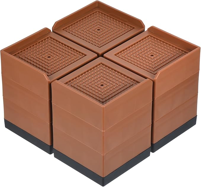 uxcell Furniture Risers 4.3 Inch, 4Pcs Square Bed Risers Adjustable Couch Lifter Block for Extender for Bed Desk Sofa Table Lift Support Up to 1300Lbs, Brown