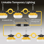 50FT LED Construction String Lights, 5 Bulbs Waterproof Linkable Industrial String Work Lights & Hooks, 5000K Daylight Temporary Lighting for Jobsite Attic Cralspace