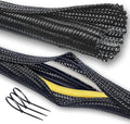 Cable Management Split Wire Loom Sleeve - Cord Hider & Protector for Desk, Pet Chew Proof, Wire Cover Organizer, Flexible Tube for Wires and Cables (1 & 1/2 Inch 10FT Each, Black)