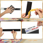 50 Pcs Shelf Label Strips 1.5''H x 48''L Self Adhesive Label Holder with 50 Pcs White Labels, Gondola Price Tag Holder Clear PVC Adhesive Ticket for Metal Wood Plastic Rack (Black)