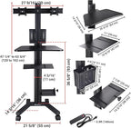 Yescom Mobile Computer Cart on Wheels Rolling PC Stand Desk Work Station Dual Monitor Mount Adjustable Keyboard Tray CPU Printer Holder for Lab Warehouse Black