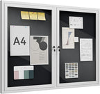 48"x36" Lockable Enclosed Bulletin Board, Outdoor Flet Weather-Resistant Aluminum Frame Notice Board, Wall Mounted Display Case Acrylic Doors for School,Office,Silver Frame w/Black Flet