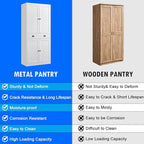 Metal Kitchen Pantry Cabinet, 71'' Tall Food Pantry Storage Cabinet with Doors and Shelves, White Freestanding Cupboard for Dining Room, Living Room - Assemble Required