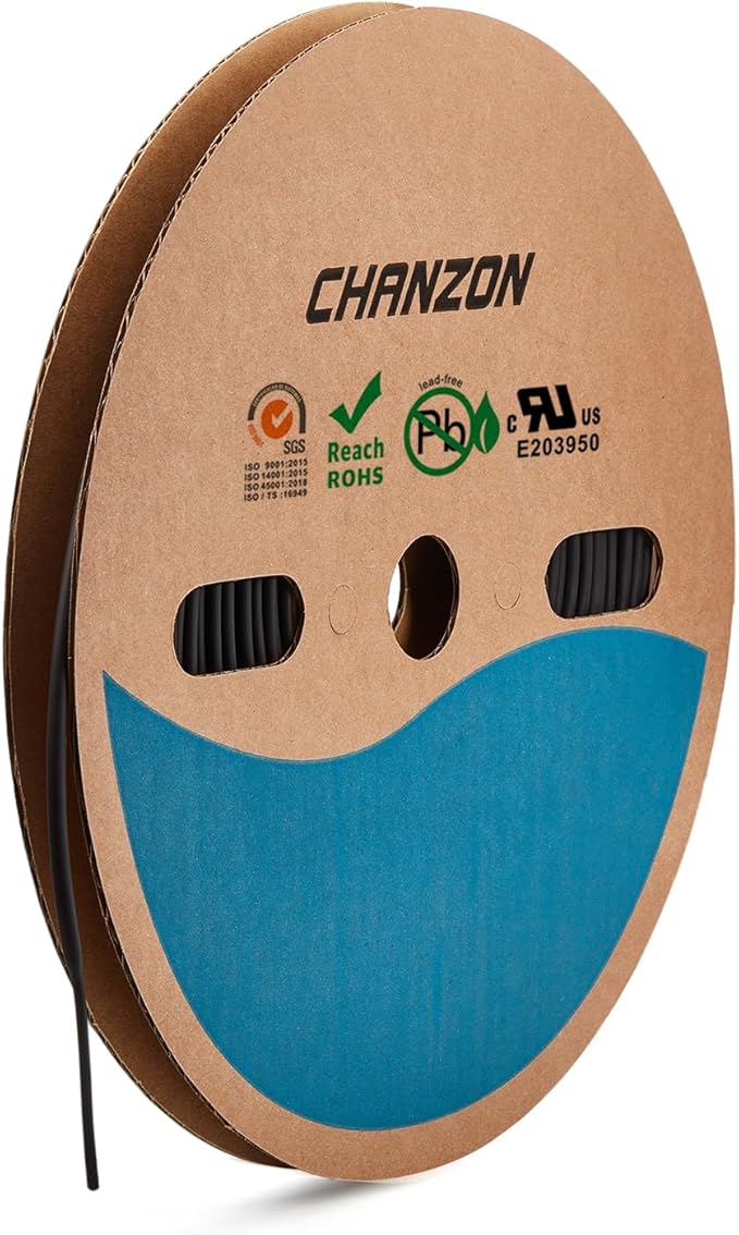 Chanzon 2:1 Ratio - 80Ft Roll - 1/8" (3mm) Heat Shrink Tubing 2:1(25M Total Length) Black Polyolefin Sleeving Wrap Shrinking 2 to 1 1pcs