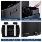 GarveeHome Commercial Dual Trash Can, 16 Gallon Stainless Steel Double Compartment Recycling Bin with Soft-Close Lids, Pedals & Plastic Inner Buckets, 60L Garbage Can for Kitchen, Home, Office, Black