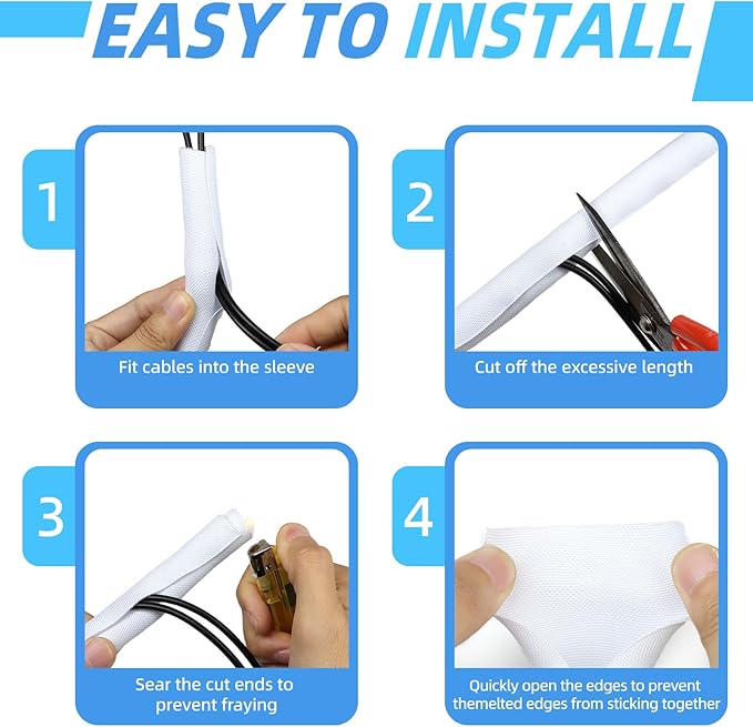 Automotive Wire Loom Tubing, Split Braided Cord Protectors from Pets No Chew, Flexible Cable Sleeve Cable Management for TV/Computer/Electric Wires (White, 5/16"-25ft)