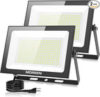 MORSEN LED Flood Light Outdoor 200W 30000 Lumens Work Light with Plug 6500K Outside Portable Exteriores Security Floodlights for Yard Garage Garden Lawn IP66 Waterproof Flood Light 2 Pack