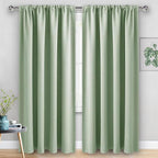 JIUZHEN Blackout Curtains for Bedroom - Thermal Insulated Room Darkening Rod Pocket Curtains for Living Room, Set of 2 Panels with Tiebacks, 60 x 96 Inch Length, Light Green
